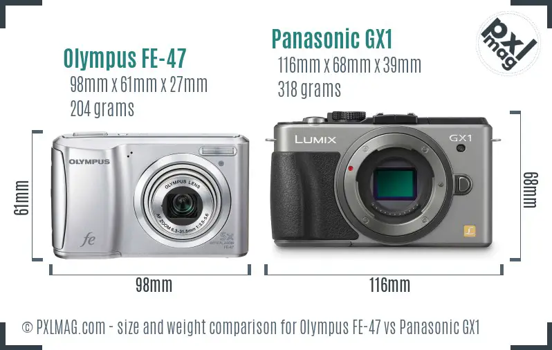 Olympus FE-47 vs Panasonic GX1 size comparison