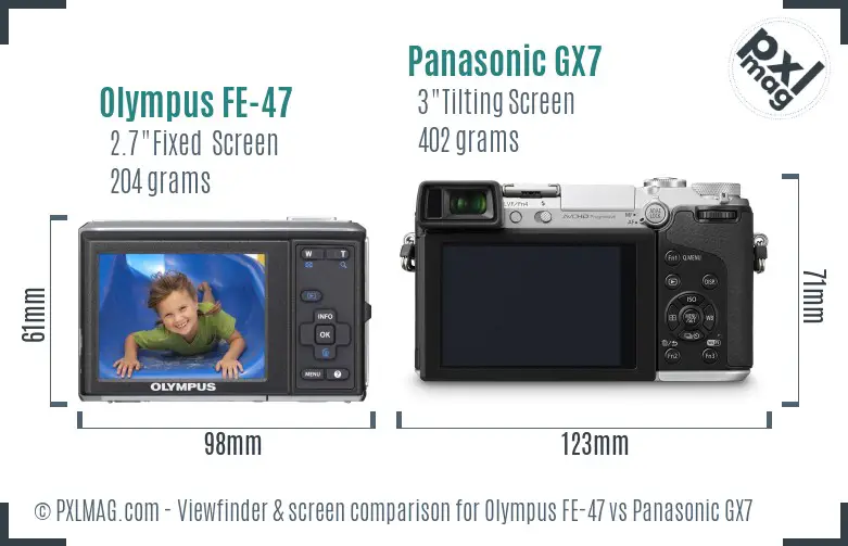 Olympus FE-47 vs Panasonic GX7 Screen and Viewfinder comparison