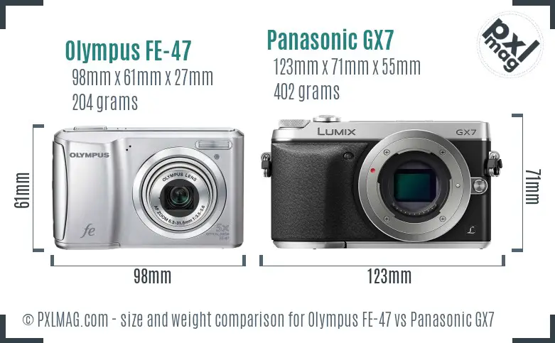 Olympus FE-47 vs Panasonic GX7 size comparison
