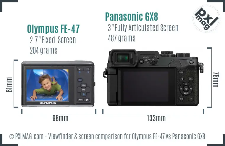 Olympus FE-47 vs Panasonic GX8 Screen and Viewfinder comparison