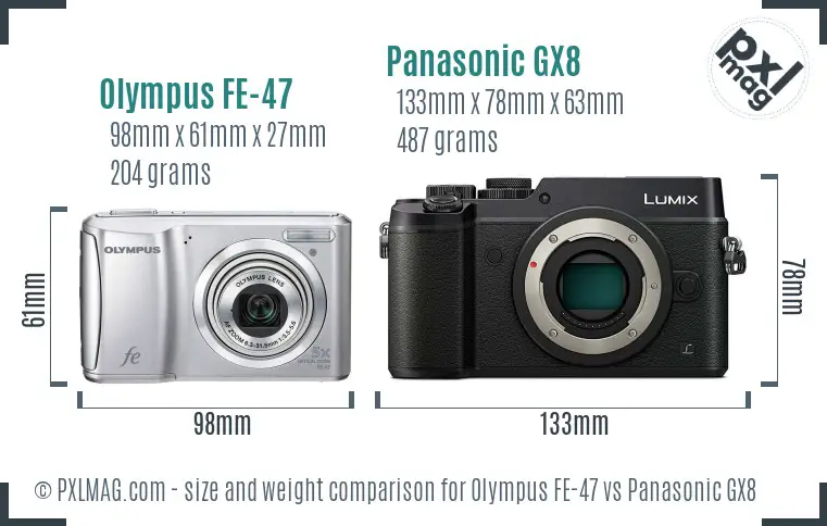 Olympus FE-47 vs Panasonic GX8 size comparison