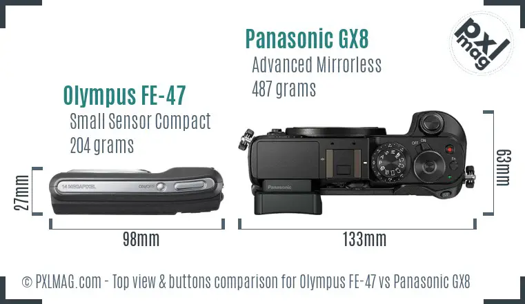 Olympus FE-47 vs Panasonic GX8 top view buttons comparison