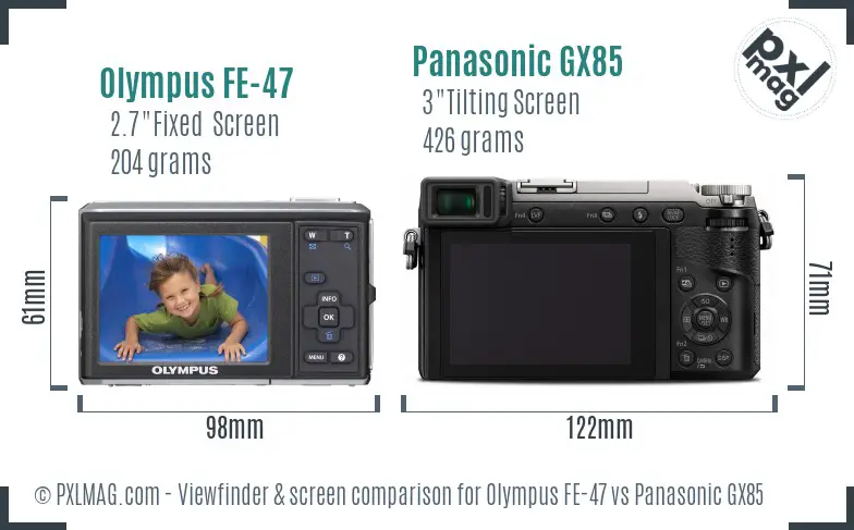 Olympus FE-47 vs Panasonic GX85 Screen and Viewfinder comparison