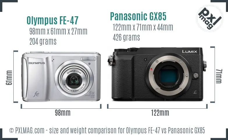 Olympus FE-47 vs Panasonic GX85 size comparison