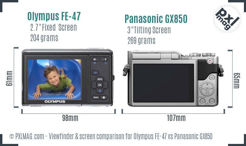 Olympus FE-47 vs Panasonic GX850 Screen and Viewfinder comparison