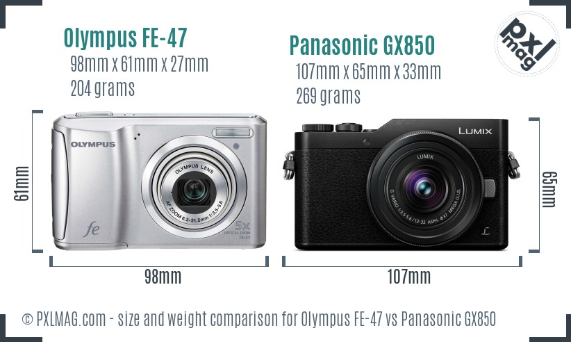 Olympus FE-47 vs Panasonic GX850 size comparison