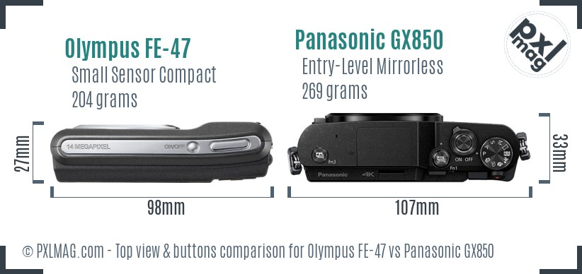 Olympus FE-47 vs Panasonic GX850 top view buttons comparison