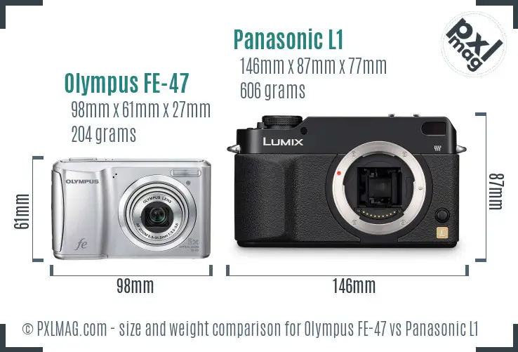 Olympus FE-47 vs Panasonic L1 size comparison