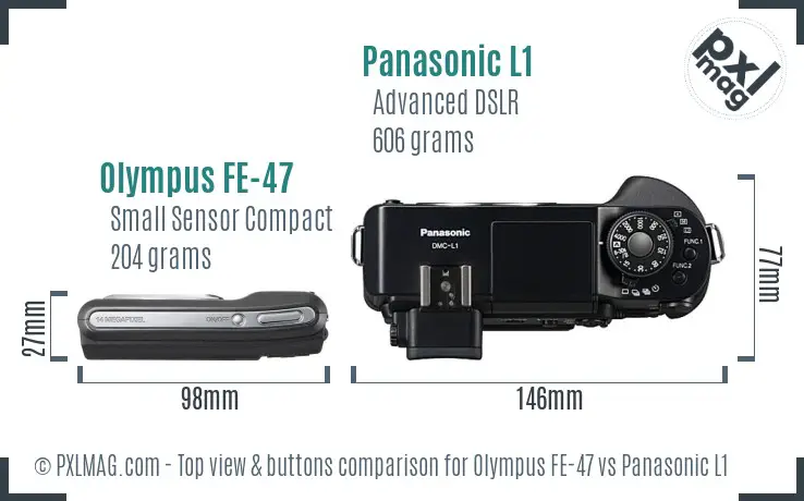 Olympus FE-47 vs Panasonic L1 top view buttons comparison