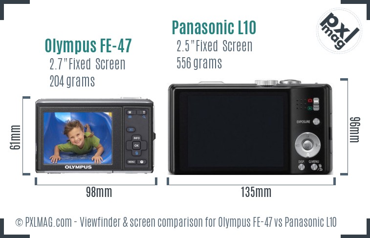 Olympus FE-47 vs Panasonic L10 Screen and Viewfinder comparison