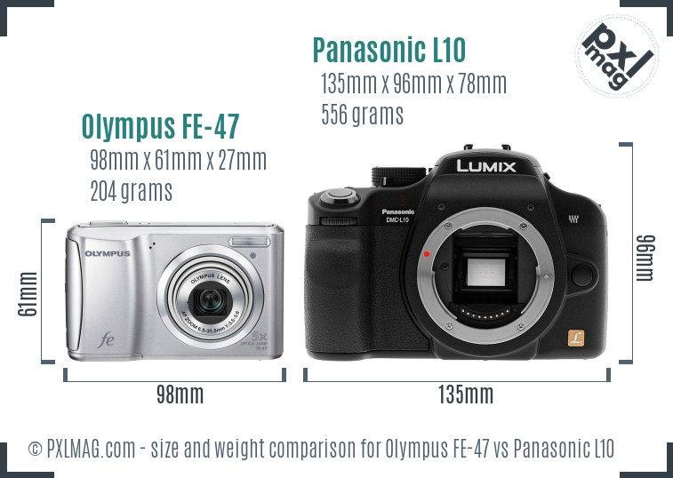 Olympus FE-47 vs Panasonic L10 size comparison