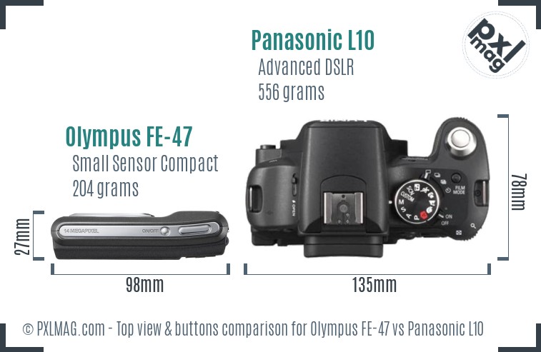 Olympus FE-47 vs Panasonic L10 top view buttons comparison