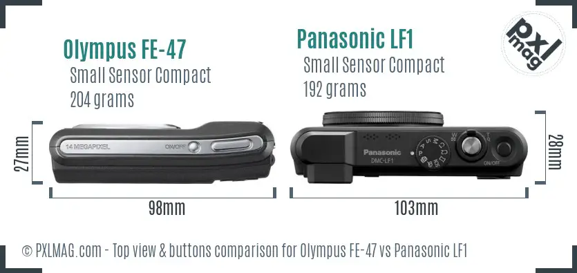 Olympus FE-47 vs Panasonic LF1 top view buttons comparison