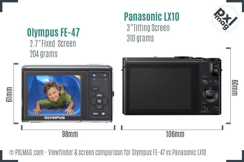 Olympus FE-47 vs Panasonic LX10 Screen and Viewfinder comparison