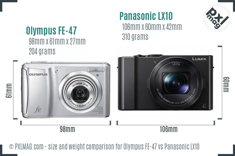 Olympus FE-47 vs Panasonic LX10 size comparison