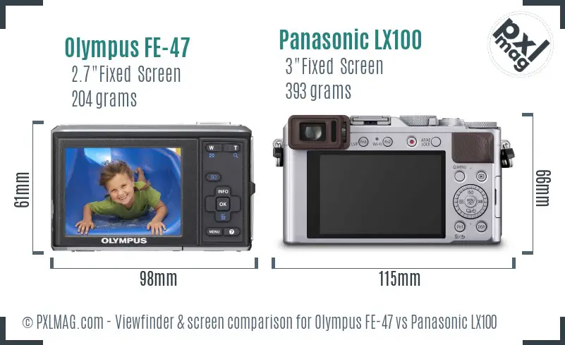 Olympus FE-47 vs Panasonic LX100 Screen and Viewfinder comparison