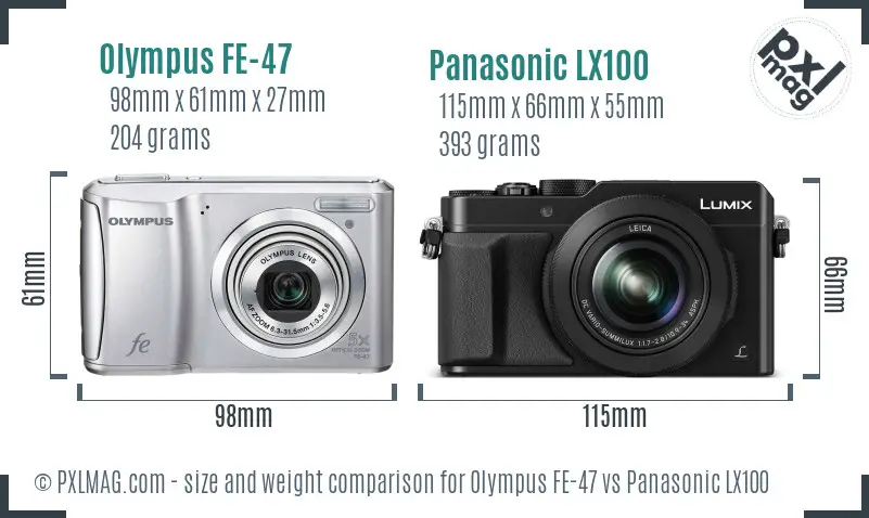 Olympus FE-47 vs Panasonic LX100 size comparison