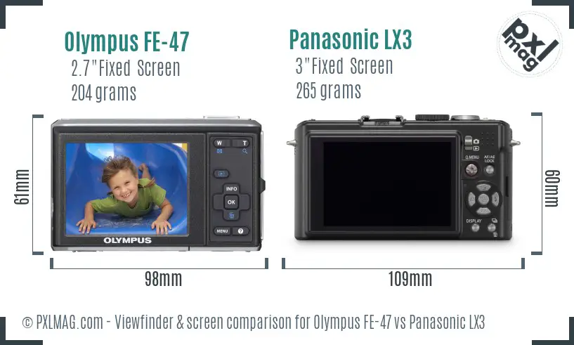 Olympus FE-47 vs Panasonic LX3 Screen and Viewfinder comparison