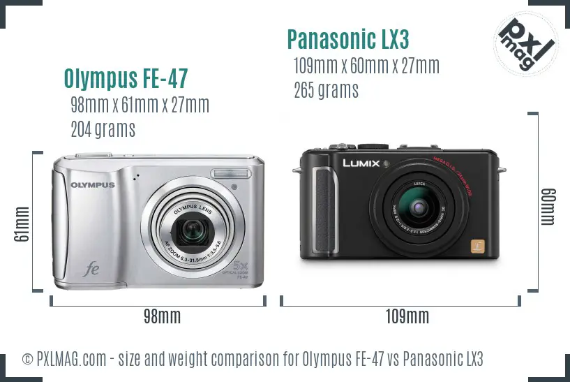 Olympus FE-47 vs Panasonic LX3 size comparison