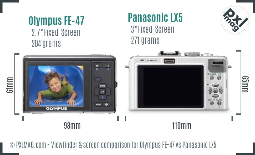 Olympus FE-47 vs Panasonic LX5 Screen and Viewfinder comparison