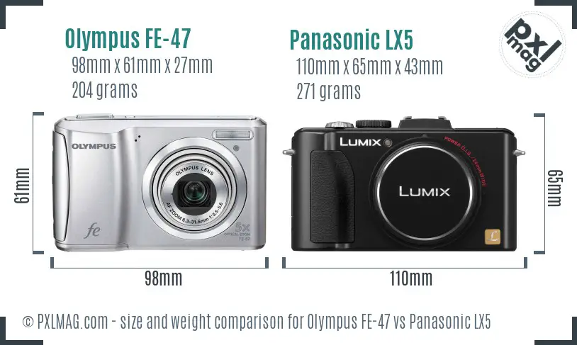 Olympus FE-47 vs Panasonic LX5 size comparison