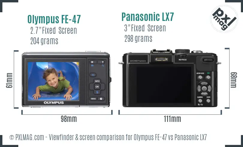 Olympus FE-47 vs Panasonic LX7 Screen and Viewfinder comparison