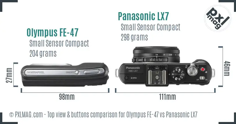 Olympus FE-47 vs Panasonic LX7 top view buttons comparison