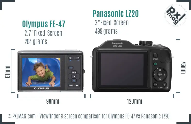 Olympus FE-47 vs Panasonic LZ20 Screen and Viewfinder comparison