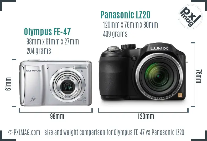 Olympus FE-47 vs Panasonic LZ20 size comparison