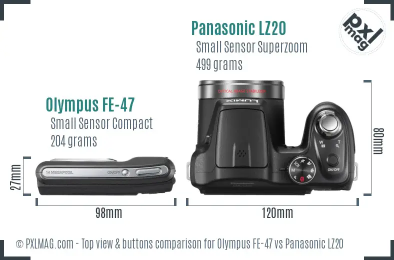 Olympus FE-47 vs Panasonic LZ20 top view buttons comparison