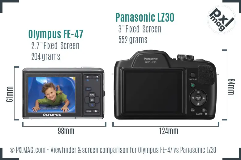 Olympus FE-47 vs Panasonic LZ30 Screen and Viewfinder comparison