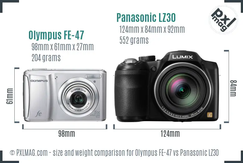 Olympus FE-47 vs Panasonic LZ30 size comparison
