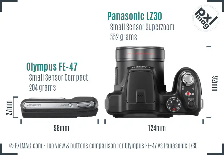 Olympus FE-47 vs Panasonic LZ30 top view buttons comparison