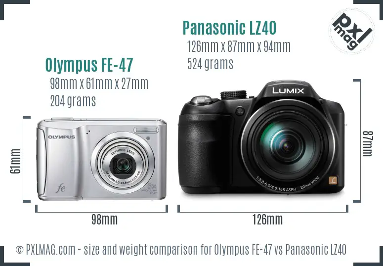 Olympus FE-47 vs Panasonic LZ40 size comparison