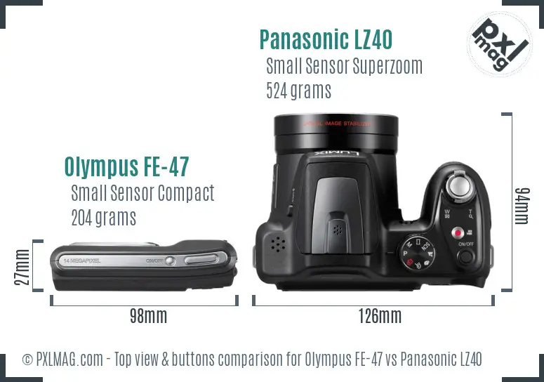Olympus FE-47 vs Panasonic LZ40 top view buttons comparison