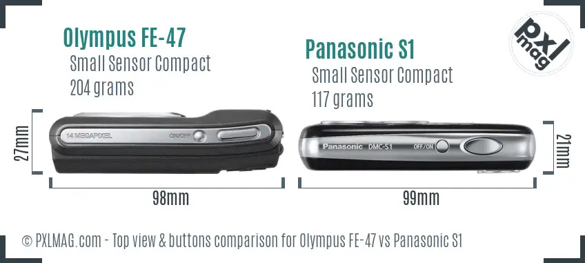 Olympus FE-47 vs Panasonic S1 top view buttons comparison