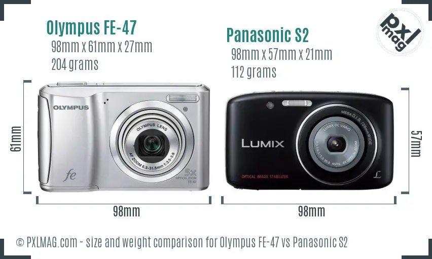 Olympus FE-47 vs Panasonic S2 size comparison