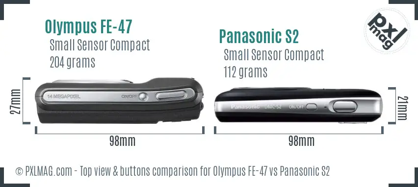 Olympus FE-47 vs Panasonic S2 top view buttons comparison