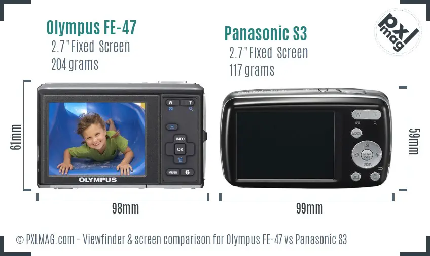 Olympus FE-47 vs Panasonic S3 Screen and Viewfinder comparison