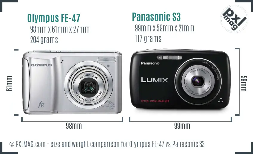 Olympus FE-47 vs Panasonic S3 size comparison