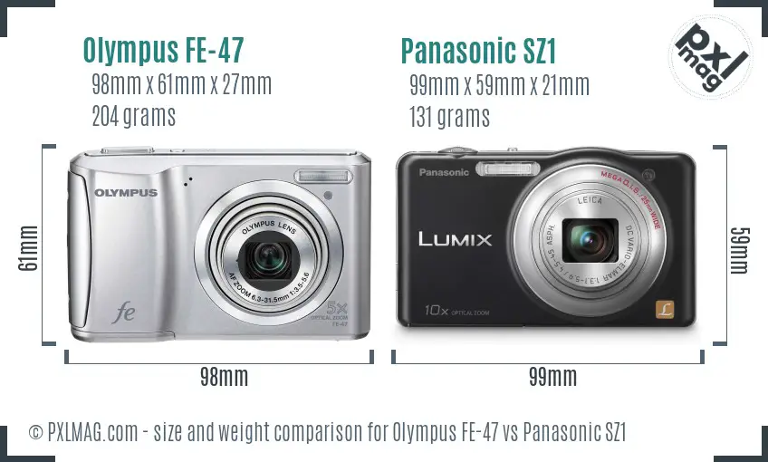 Olympus FE-47 vs Panasonic SZ1 size comparison