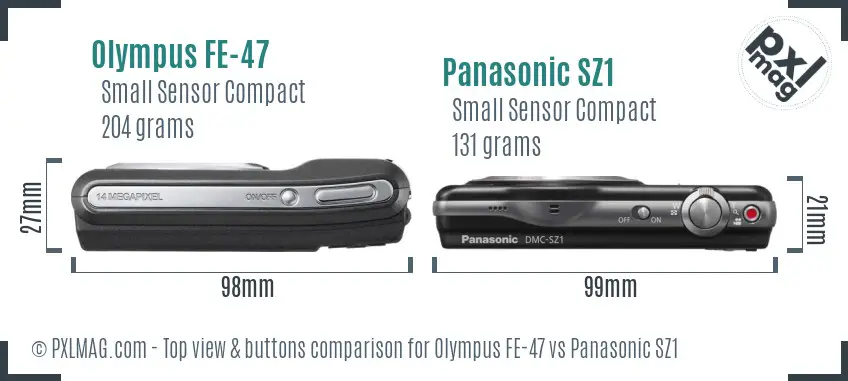 Olympus FE-47 vs Panasonic SZ1 top view buttons comparison