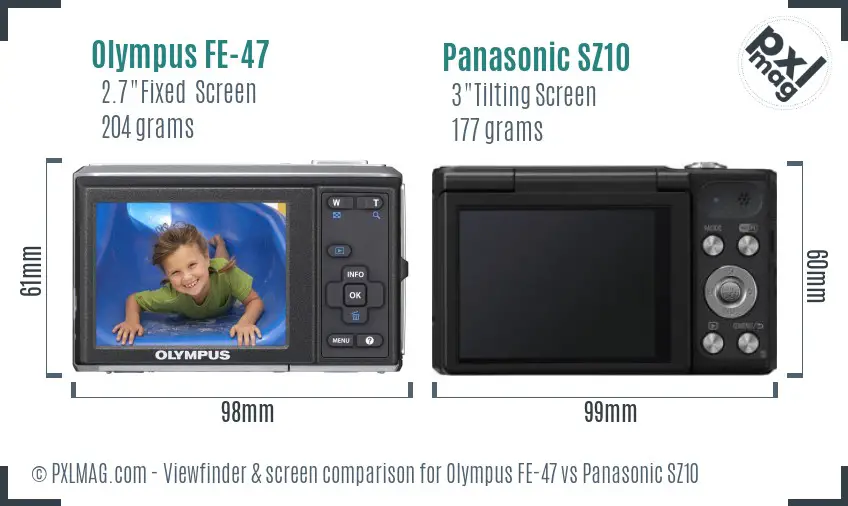 Olympus FE-47 vs Panasonic SZ10 Screen and Viewfinder comparison