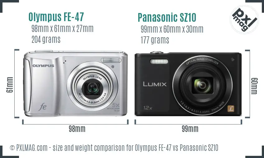 Olympus FE-47 vs Panasonic SZ10 size comparison