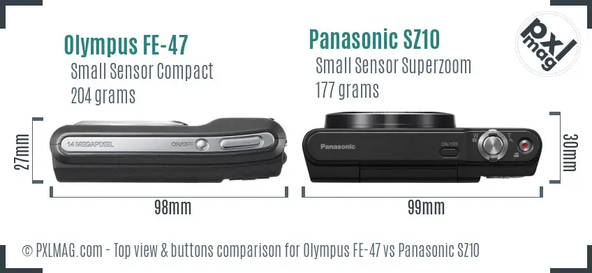 Olympus FE-47 vs Panasonic SZ10 top view buttons comparison