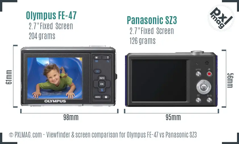 Olympus FE-47 vs Panasonic SZ3 Screen and Viewfinder comparison