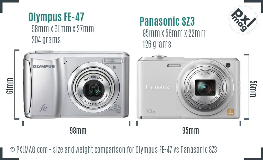 Olympus FE-47 vs Panasonic SZ3 size comparison