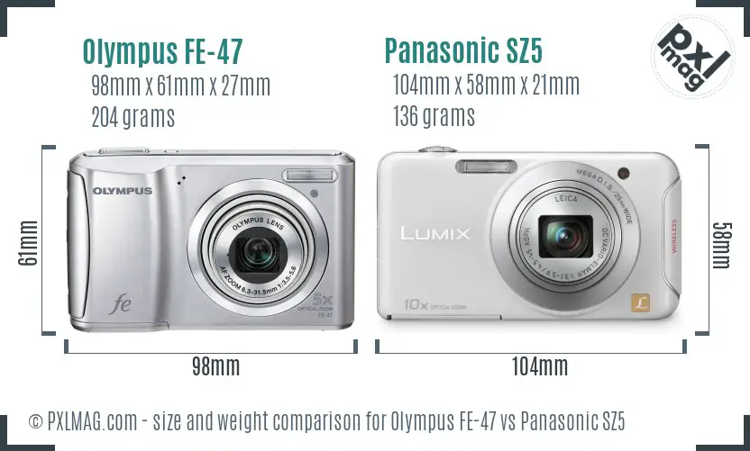 Olympus FE-47 vs Panasonic SZ5 size comparison