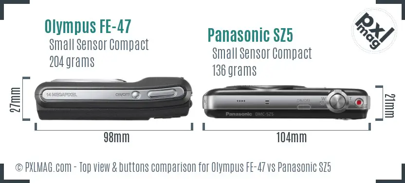 Olympus FE-47 vs Panasonic SZ5 top view buttons comparison