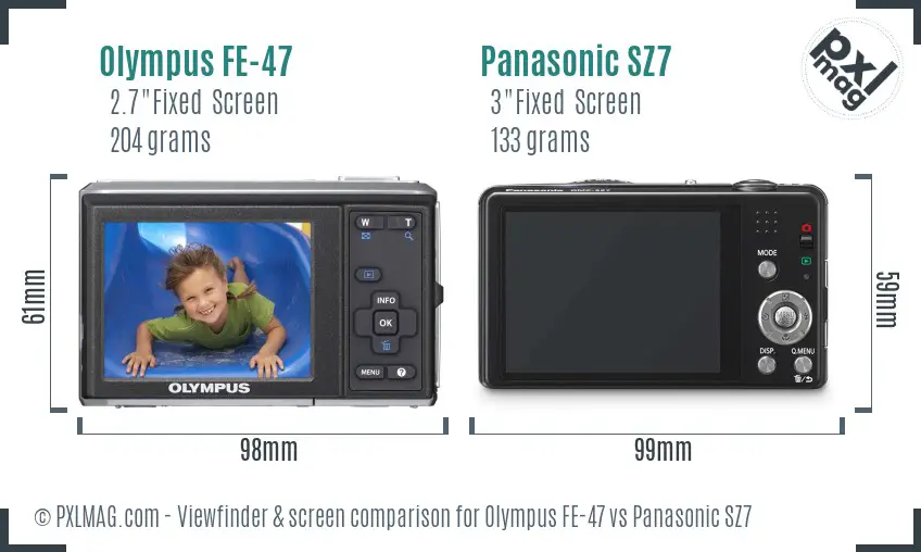 Olympus FE-47 vs Panasonic SZ7 Screen and Viewfinder comparison